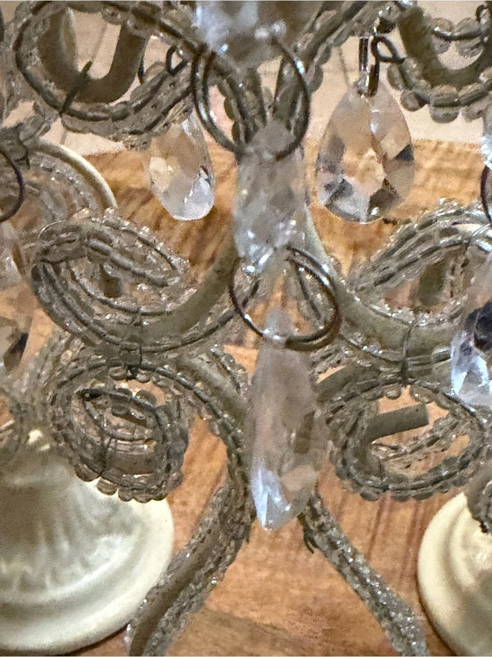 3 Shabby Chic White Metal Beaded Votive Candle Holders Cut Glass Faux Crystal